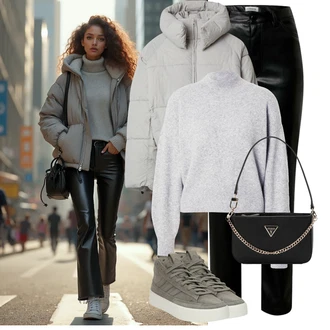 Outfit s Černá/Bílá/Červená/Hnědá Kalhoty z Umělé Kůže/Kožená Kalhoty/Vinylové kalhoty Edited "Stylový zimní outfity"