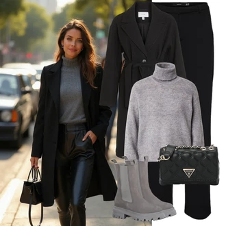 Outfit sa Crna Prijelazni Kaput/Dugi kaput/Ljetni Kaput/Midi Kaput/Kaput od Kašmira/Zimski Kaput Vuneni kaput/Trenč Kaput/Vuneni Kaput/Baloner Vila "Zimski look"