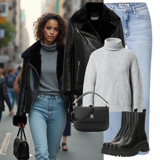 Stil Outfit sa Crna Ravna Gležnjača/Chelsea Gležnjača/Podstavljena Gležnjača About You "Cool zimski outfit"