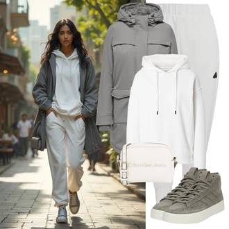 Outfit s Krémová/Bílá Dámský Svetr/Svetr s kapucí/Unisex Mikina S Kapucí/Sportovní mikina/Pletená mikina s kapucí/Oversize mikina/Svetr S Kapucí/Originální mikina/Mikina Cars Jeans "Sportovní zimní outfit"