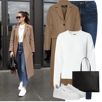Outfit s Bílá/Béžová Teniska na platformě Puma "Trendový zimní vzhled"
