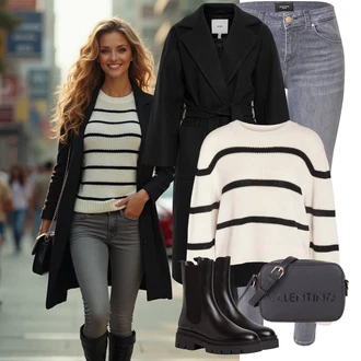 Outfit s Hnědá/Černá/Tmavě Hnědá/Fialová Kozačka Chelsea Boty Tamaris "Stylový zimní outfity"