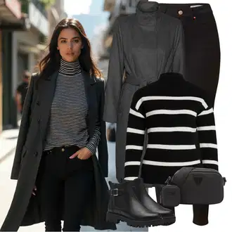 S zakovicama Outfit sa Crna Chelsea Gležnjača/Motociklistička čizma/Ravna Gležnjača/Kožna gležnjača/Kožna Jakna/Podstavljena Gležnjača Tamaris "Moderan zimski outfit"Look: S zakovicama, Jahanje, Hodanje