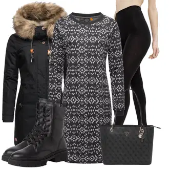 Outfity na zimu s Tmavě šedá/Šedá/Černá Šaty s dlouhým rukávem/Pletené Šaty/Zimní šaty s dlouhým rukávem/Zimní Pletené Šaty/Svetrové Šaty Ragwear "Perfektní na zimu"