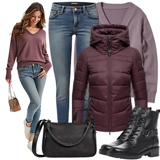 Outfit s Hnědá/Tmavě hnědá/Fialová/Šedá/Béžová Basic Svetr/Svetr Carmen/Hrubě pletený svetr/Třpytivý Svetr/Kašmírový Svetr/Pletený Svetr/Mohair Pullover/Svetr s Kulatým Výstřihem/Jednoduchý Svetr/Zimní Svetr/Vlněný Svetr Only "Perfektní pro zimu"