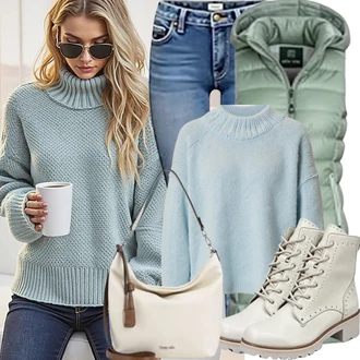 Zima Outfit s Béžová/Bílá/Krémová Kozačka Šněrovací Kotníková Bota/Bojová Bota/Motorkářská Bota/Motorkářská bota/Plochá Kotníková Bota Rieker "Perfektní pro zimu"
