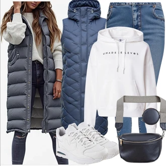 Outfit s Bílá Unisex Mikina S Kapucí/Dámský Svetr/Svetr s kapucí/Partnerská Mikina/Sportovní mikina/Oversize mikina/Originální mikina/Vintage mikina/Svetr S Kapucí Pull&Bear "Podzimní outfit pro každodenní nošení"