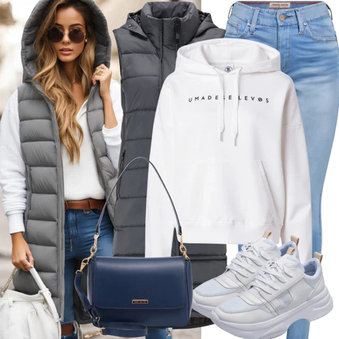 Kombinace Šedá/Světle šedá Dlouhá Vest/Puffer Vest/Peřová Vest