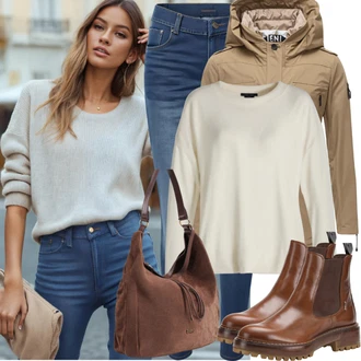 Outfit s Khaki/Béžová/Hnědá Bunda Krátký Bund/Udržitelná Bunda/Vintage Bund/Krátký Bund/Manšestrová Bunda Pull&Bear "Podzimní outfit pro každodenní nošení"