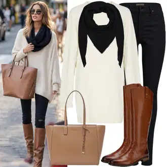 Outfity na podzim s Šedá/Hnědá/Béžová/Světle šedá Kozačka nad Kolena/Kožená Kozačka nad Koleno/Dlouhá Kozačka/Kozačka Na Podpatku/Kozačka po Kolena/Kozačka se zipem/Špičatá Kozačka About You "Podzimní outfit pro každodenní nošení"