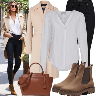 Outfit s Šedá/Béžová/Hnědá/Khaki Vlněný Kabát/Dlouhý kabát/Dlouhý Kabát/Zimní Kabát Vlněný kabát/Kašmírový Kabát/Lodenový kabát/Midi Kabát Only "Podzimní outfit pro každodenní nošení"