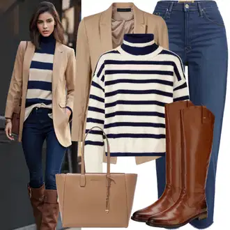 Outfit s Modrá/Tmavě modrá/Světle modrá High Waist Džínové Kalhoty/Formální Košile/Mom Jean/Džíny Regular Fit/Plisované Džíny/Dad Džíny/Girlfriend Džíny/Vintage džíny/Zužující se Džíny Trendyol "Podzimní vzhled"
