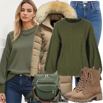outfit mit Zelena/Neonske barve Volnen Pulover/Vintage Pulover/Pulover Nicki/Mohair Pullover/Fini Pleteni Pulover/Pulover z Izrezom/Kratek Pulover/Osnovni Pulover/Volnena jopica/Vintage kardigan/Kardigan s stoječim ovratnikom/Kratka jopica/Kardigan z okroglim izrezom/Trachten Jopica/Pletena jakna iz boucle materiala koton "Popolno za zimo"