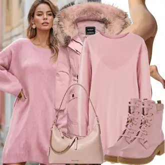 Dresses outfits Plemenita Zima mit Roza Pulover Obleka/Obleka s ščitnikom za vrat/Dolga pletena obleka/Zimska Pletena Obleka morgan "Popolno za zimo"Look: Kolo, Plemenita, Preprosta, Glamurozno, Eleganten, Modna, Seksi, Softgirl, Egirl, Mehko, Prevelik, Overdressed