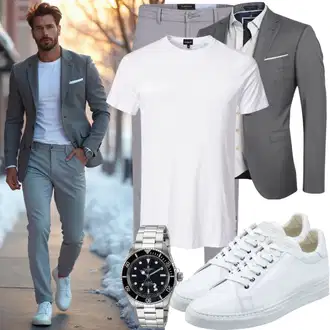 Lyocell Outfit mit Grau/Hellgrau/Hellblau Chino Hose Eurex by Brax "Praktischer Look"