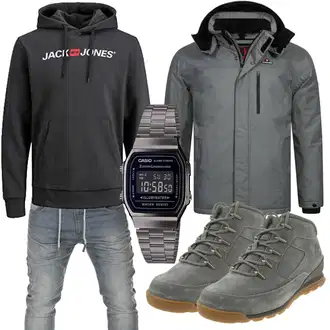 Outfit mit Dunkelgrau/Grau/Hellgrau Innenfutter Jacke/Isolationsjacke/Skijacke/Funktionsjacke/Segeljacke/2in1 Jacke/Outdoorjacke/Trekkingjacke/Wasserdichte Jacke Höhenhorn "Sportlich Outfit"