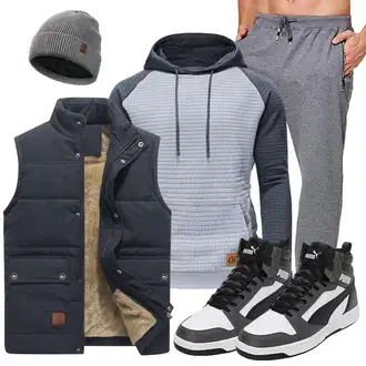 Outfit mit Schwarz/Dunkelblau Kurze Weste/Reitweste/Wollweste/Daunenweste/Wendeweste/Trachtenweste/Puffer Weste/Outdoorweste/Isolationsweste/Steppweste KEFITEVD "Sportlich Outfit"