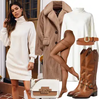 Outfit s Hnědá Pletený Fleecový Kabát/Teddy Kabát/Kabát Bouclé/Kožich Kabát About You "Stylový vzhled pro podzim"
