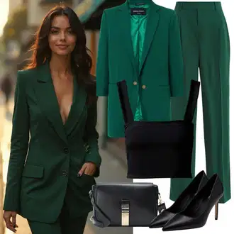 Outfit s Tyrkysový/Zelená/Světle zelená Business Kalhoty/Mrkvová Kalhoty/Kalhoty s nášivkou uprostřed/Obleková Kalhoty/Kalhoty s Vysokým Pasem/Mušelínové kalhoty/Kalhoty se Štěrbinou/Rovná Kalhoty someday "Stylový vzhled pro podzim"