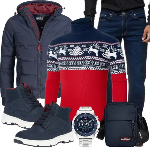 Rot/Dunkelblau/DunkelRot Vintage Pullover/Jacquard Pullover/Rollkragenpullover/Polo-Pullover/Wollpullover/Norweger Pullover/Winterpullover/Weihnachtspullover Freshhoodies kombinieren
