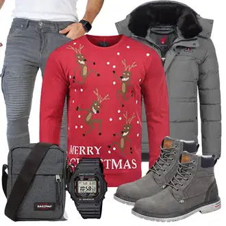 Outfit mit Dunkelrot/Beige/Rosa/Rot WeihnachtsPullover b BLEND "Weihnachts Outfits"