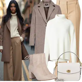 Mom Outfit s Šedá/Hnědá/Béžová/Fialová Kabát Bouclé/Zimní Kabát Vlněný kabát/Kašmírový Kabát/Vlněný Kabát/Tweedový Kabát/Pletený Kabát/Lodenový kabát Only "Zimní Outfity"Look: Klasické, Business, Mom, Kancelář, Příliš oblečený, Chytrý příležitostný, Univerzitní