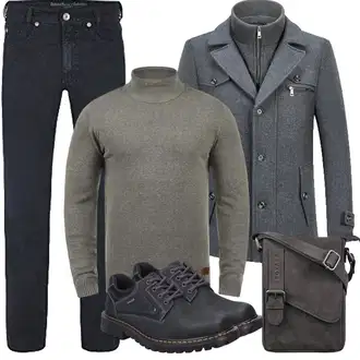 Slim fit Outfit mit Dunkelblau/Dunkelgrau/Grau Blazermantel/Caban Mantel/Wollfleece Mantel/Wintermantel Wollmantel KUDORO "winter outfit"