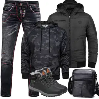 Outfit mit Dunkelgrau/Grau/Dunkelgrün/Schwarz/Dunkelblau KapuzenPullover/Sport Sweatshirt/Hoodie/Ausgefallener Hoodie/Unisex Hoodie/Sport Hoodie/KapuzenPullover MANLUODANNI "winter outfit"
