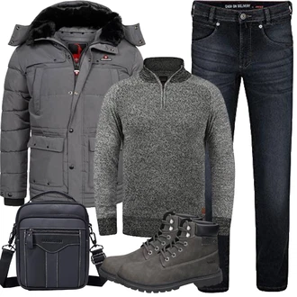 Winter Outfits Warme mit Grau/Dunkelgrau/Hellgrau Kapuzenjacke/Schneejacke/Daunenjacke/Winter Parka/Puffer Jacke/Winterjacke Höhenhorn "winter outfit"