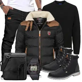 Winter Outfit mit Schwarz Wattierte Stiefel/Winter Stiefel/Schnürstiefel/Wasserdichter Stiefel/Klassischer Stiefel/Wasserfester Schuh/Winter Stiefelette/Gefütterte Stiefelette/Herren Lederschuhe/Winter Sneaker Mishansha "Winter Outfit"
