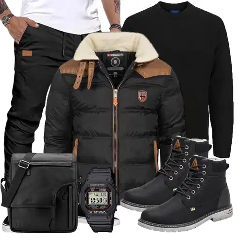 Schwarz/Dunkelbraun/Braun KunstfaserJacke/FederJacke/DaunenJacke/WachsJacke/SteppJacke/Puffer Jacke/Außergewöhnliche Jacke/TrachtenstrickJacke/WinterJacke Geographical Norway kombinieren