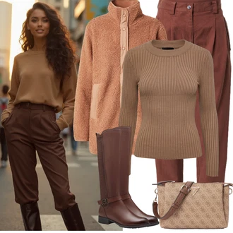 Outfit s Červená/Hnědá/Oranžová Baggy Kalhoty/Kalhoty s Vysokým Pasem/Kalhoty s nášivkou uprostřed/Mrkvová Kalhoty/Boyfriend Kalhoty/Mušelínové kalhoty/Paperbag Kalhoty/Plisovaná Kalhoty guido maria kretschmer women "Zimní Outfity"