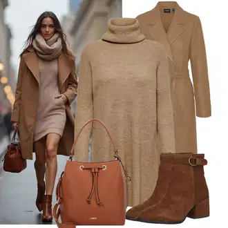 Outfit sa Smeđa/Bež/Siva/Kaki Pletena Haljina/Zimska Haljina Zimska Pletena Haljina/Haljina S Visokim Ovratnikom/Džemper Haljina Only "Božićni outfit"