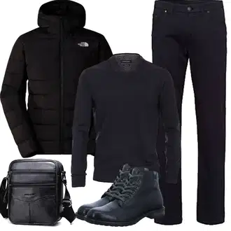 Elegant Abendessen Winter Outfit mit Schwarz/Grau Thermojacke/Isolationsjacke/Hybridjacke/Merinojacke/Puffer Jacke/Kunstfaserjacke The North Face "Winter outfit"Look: Western, Lack, Sportlich, Skater, Lagenlook, Outdoor, Classic, Premium, Elegant, Retro, Bar, Schule, Wasen, Konzert, Electro, Hütten, Abendessen, Festival