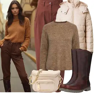 Outfit s Hnědá/Tmavě hnědá/Tmavě červená/Červená Klasická kozačka/Dlouhá Kozačka/Kovbojská Bota/Jezdecká Bota/Bota se širokým nohavici Panama Jack "Zimní Outfity"