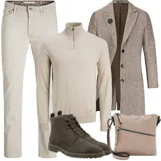 Outfit mit Grau/Beige/Braun Langer Wintermantel PaulJones "winter outfit"