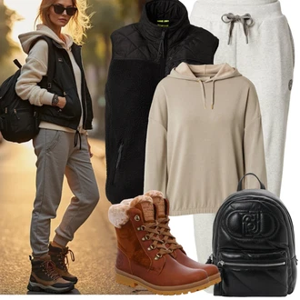 Outfit s Hnědá/Oranžová/Béžová/Červená Šněrovací Kozačka/Kožené pánské obuv/Nepromokavá kozačka/Vycpaná kozačka/Zimní kotníková bota/Zimní Kozačka z jehněčí kůže Panama Jack "Zimní Outfity"