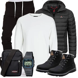 Winter Outfit mit Schwarz Wattierte Stiefel/Schnürstiefel/Gefütterte Stiefelette/Winter Stiefel/Sicherheitsschuh/Wasserfester Schuh/Winter Sneaker/Winter Stiefelette/Wasserdichter Stiefel/Klassischer Stiefel/Herren Lederschuhe Pastaza "Winter Outfit"