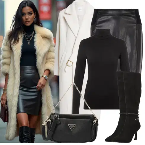 Kombinace Nový Rok Černá Sukně z umělé kůže/Kožená Sukně Kožená Minisukně/Kožená Sukně VERO MODALook: Bar, 40. narozeniny, Koncert, Nový Rok, Škola, Zvláštní příležitosti, Matriční úřad, Párty, Narozeniny