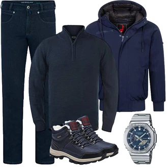 Winter Outfits Warme mit Dunkelblau Innenfutter Jacke/Übergangsjacke/Jacke mit Seitlichem Reißverschluss/Trachtenstrickjacke/Outdoorjacke/Winterjacke/Segeljacke/2in1 Jacke/Kapuzenjacke Höhenhorn, Dunkelblau/Blau/Hellblau Wasserdichter Stiefel/Wasserdichter Outdoorschuh/Wasserfester Schuh/Winter Sneaker/Trekkingstiefel/Herren Lederschuhe ARRIGO BELLO "winter outfit"