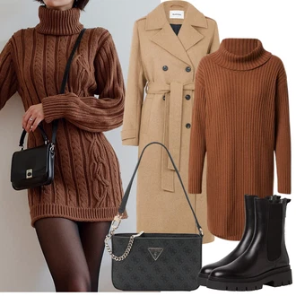 Outfit s Hnědá/Černá/Tmavě Hnědá/Fialová Kozačka Chelsea Boty Tamaris "Zimní Outfity"