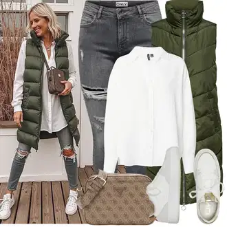 A line Outfit sa Tamnozelena Haljina Veći Broj/Parka velike veličine JdY "Zimske Odjeće"