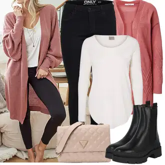 S zakovicama Outfit sa Crna Chelsea Gležnjača/Ravna Gležnjača/Kožna Jakna About You "Zimske Odjeće"Look: S zakovicama, Jahanje, Hodanje, Skating