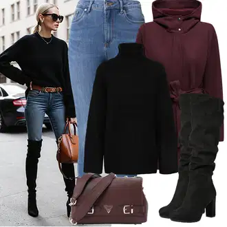 Outfit sa Ljubičasta/Tamnocrvena/Crvena/Vinski Crveno Prijelazni Kaput/Softshell Kaput/Kaput od Flisa/Kaput od Vunenog Flisa/Vuneni kaput/Pleteni Flis Kaput/Scuba Kaput/loden kaput/Kaput s Kapuljačom Only "Zimske Odjeće"