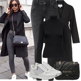 Outfit sa Crna Prijelazni Kaput/Dugi kaput/Ljetni Kaput/Midi Kaput/Kaput od Kašmira/Zimski Kaput Vuneni kaput/Trenč Kaput/Vuneni Kaput/Baloner Vila "Zimske Odjeće"