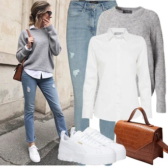 Kombinacije za zimu Ležerno Denim/Traper sa Svjetloplava/Plava rupa hlača/Traper Tajice/Hlače s Prorezom/Jeggings/Skinny Hlače VERO MODA "Zimske Odjeće"Look: Stil, Rap, Old Money, Ležerno, moderne, Disko, cool, Prekrasan