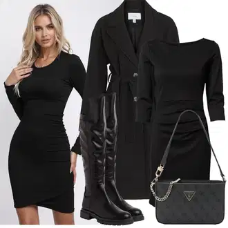 Outfit s Černá Kancelářské šaty/Business Šaty/Pouzdrová Šat/Občanské šaty/Šaty s 3/4 Rukávem/Žerzejové Šaty/Úzké Šaty Kaffe "Zimní Outfity"