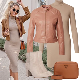 Vysoké Podpatky Outfit s Béžová/Hnědá Kotníková Bota Na Podpatku/Zimní kotníková bota/Kotníková Bota s Podšívkou/Letní kotníková kozačka/Šněrovací Kotníková Bota About You "Zimní Outfity"