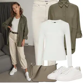 Outfit sa Smeđa/Bež/Kaki Termo Traperice/Traperice s Prorezom/Sužene Traperice/Ženske Traperice 7/8 Dužine/Skraćene Traperice/Kožna Jakna/Mom Jean/Capri Traperice/Čizma do Gležnja/High Waist Traperice/Kožne Cipele/Traperice Standardnog Kroja/Traperice Slim Kroja Only "zimski outfit"