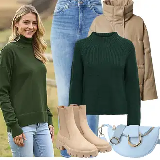 Outfit s Béžová/Khaki/Hnědá Chelsea Boty/Letní kotníková kozačka/Kožená bunda Only "Zimní Outfity"